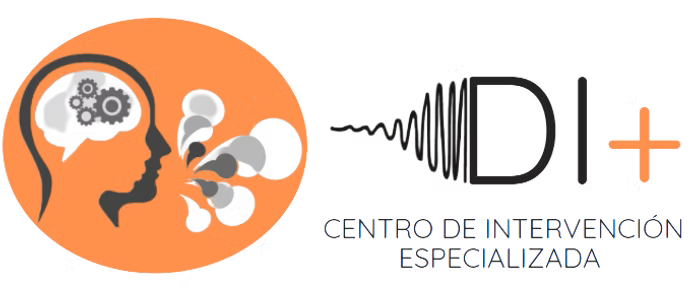 Logotipo original de DI+, centro de intervención especializada, con símbolo naranja y gris